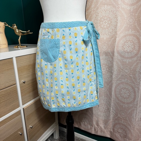 Y2K Fossil Blue Yellow Pineapple Floral Women's Wrap Skirt 100% Cotton Size 6 - Picture 1 of 10